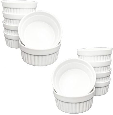 Muvell Creme Brulee Schalen | 12x weiße Auflaufform | Souffleförmchen - kleine Dessertschale á 380 ml | Backofen- & Spülmaschinenfest | Snackschale Racletteschale Eisschalen kleine Schale