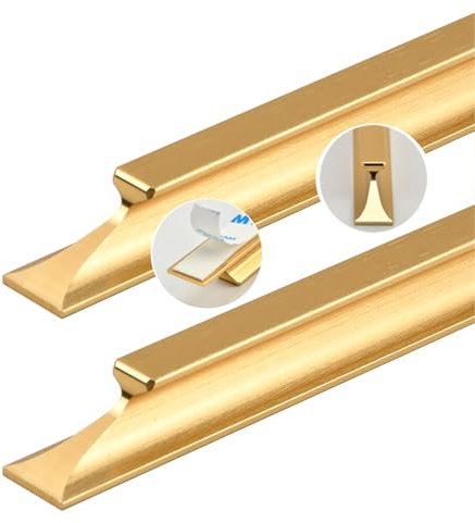 ZYFH8992 2 Stück Schrankgriffe selbstklebend Lochfreier Griff Glas-Schiebetür Aluminium Garderobe Griffe Trapezförmig abgeschrägtes Design SchubladenKnöpfe Türgriff für Kleiderschrank (300mm,Gold)