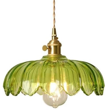 LIGKIN Hängeleuchte Retro Glas Kronleuchter mit Blume Kreative Pendelleuchte E27 Glasschirm Ø25cm Deckenleuchte für Wohnzimmer Schlafzimmer Esszimmer