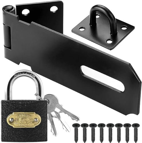 Litensh 4 Inch Loquet Porte Acier Inoxydable avec Cadenas Agrafe, Verrou Porte Loquet de Sécurité Loquet de Cadenas Agrafe Porte Fermoir Moraillon De Verrou pour Chambre à Coucher Garage Noir