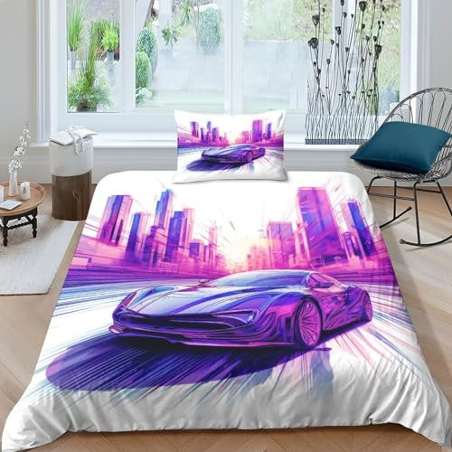 VUDBELAFC Speed Rennfahrer Bettbezug Bettwäsche Kinderbettwäsche Reißverschluss Mit Kissenbezügen Betten Set Für Jungen Und Mädchen, Kinder Single(1Tier5x200cm)
