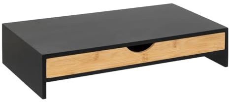 PEGANE Support écran d'ordinateur pour Bureau avec tiroir en Bois Coloris Noir, Naturel - Longueur 47 x Profondeur 25 x Hauteur 10 cm