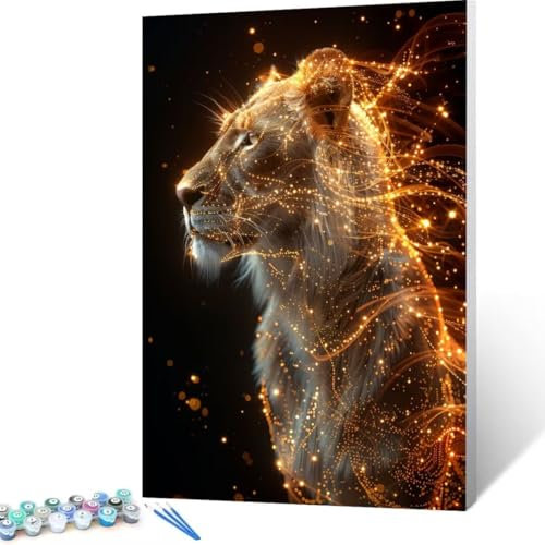 Peinture par Numéros pour Adulte, Kit de Peinture à l'huile sur Toile Bricolage pour Enfant avec pinceaux Peinture de Dessin de Pigment Acrylique, Lion Tableau Peinture Numero Adulte, Animal-70x95cm