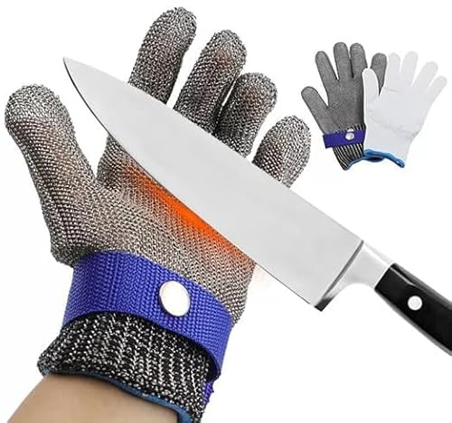 Zhiyu666 Gant résistant aux coupures de niveau 9 de qualité alimentaire, gant en maille d'acier inoxydable avec un gant en coton pour couper la viande, le filet de poisson, l'écaillage d'huîtres, le