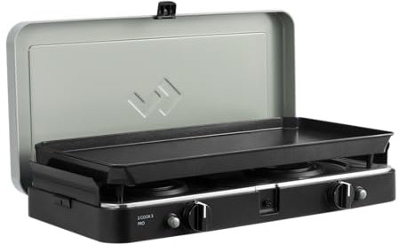 CADAC - 2 Cook 3 Pro Deluxe - 50 mBar - Barbecue - Barbecue portatile - Superficie di cottura in acciaio inox - Custodia inclusa - Campeggio - Barbecue - Grigio Verde