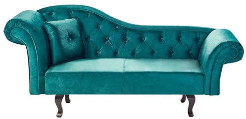 Beliani Chaiselongue Samt grün Links gesteppt mit Kissen Chesterfield-Stil Lattes II
