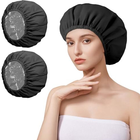 AOGOE 2 Pack Heat Caps Deep Conditioning Hair Caps, Double Layer Hot Oil Hair Treatment Heat Caps, Tin Foil Hair Heat Cap, Reusable Shower Caps Steam Caps Hair Dye Cap Tin Foil Hat for Home Salon Use