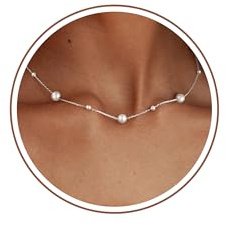 ZHESHY Gold Perlenkette Damen 14k Vergoldet Silber Halskette Weiße Perle | Blume Beads Choker Layering Goldkette, Silberkette Mit Anhänger,Hypoallergene Hochzeit Geschenke Braut Frauen Modeschmuck