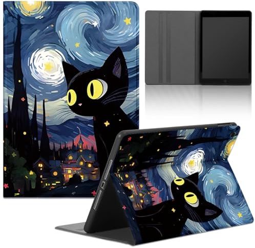 Yimctoie Tablet Hülle für iPad 9/8/7 10,2 Modell 2021/2020/2019, 9,/8,/7, Generation,Weiches TPU Cartoon Anime Kawaii Black Cat Muster Design Schutzhülle Flip PU Leder Stoßfest Case,Comics