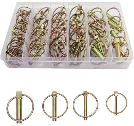 ZHYUAN 50 Stück Klappsplinte, Splinte zum Sichern, Klappsplinte Sortiment, verpackt, verzinkt, Sicherungsstifte,Splinte-Sortiment, O-Pin-Zugstifte, passend für Anhänger, Traktoren, Agrarfahrzeuge