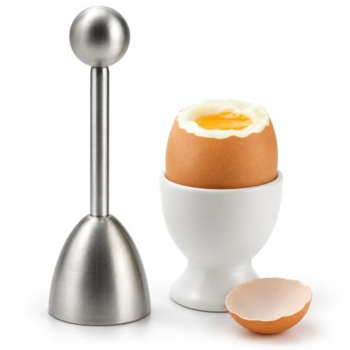 Egg Topper for Boiled Eggs, 304 Stainless Steel Boiled Egg Cutter & Opener | 304 stainless steel egg shell opener, spring-action clean cut, vacuum-assisted top removal for soft or hard boiled eggs