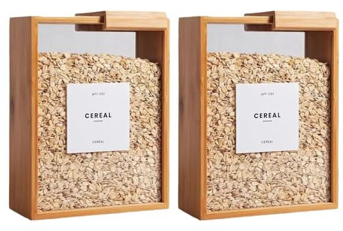 QOKLIYUI 2x Airtight Kitchen Containers Set Cereal And Rice Storage Solutions Wood Pantry Organizers And Storage Cereal Dispenser
