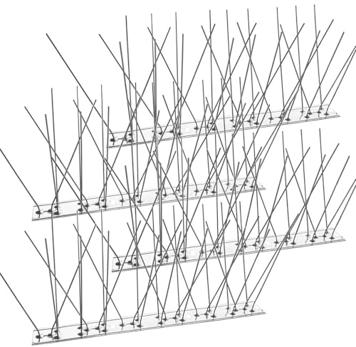 Goysen Bird Spikes with Stainless Steel Base, 6M (19.7ft) Pigeon Spikes for Roofs and Windows, Bird Control Anti Climb Security Wall Fence Spikes (24 Pack, Uninstalled)