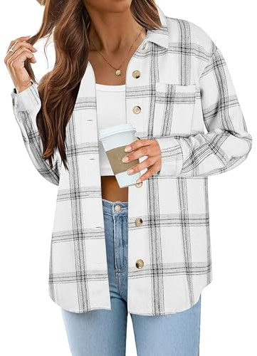 Zeagoo Chemisier à carreaux à manches longues et boutonnière en flanelle pour femme
