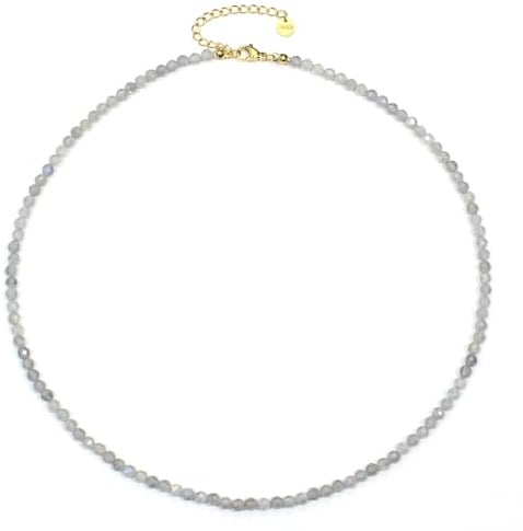 LAKADA Labradorit Edelsteinkette mit facettierten 4mm Perlen - echte Natursteine - Länge verstellbar - Heilstein Schutzstein Edelstein Collier Glücksbringer Talisman Geschenk (Labradorit, 40, G)