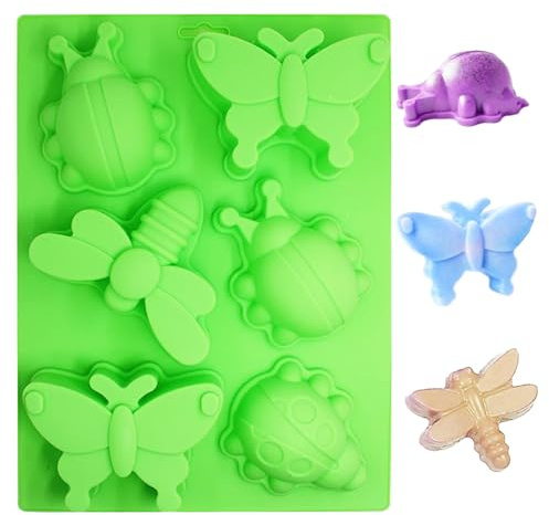 Honicemar 6 Cavities Butterfly Dragonfly Chocolate Mould, Baking DIY Tools Different Shape Insect Mold, Non Stick Silicone Molds for Cake Chocolates Jelly Candy, etc, Random Color