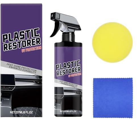 zwxqe Rénovateur Plastique Automobile | 237ml Spray Brillant avec Éponge et Serviette - Polish pour Soins Rénovation Restauration Intérieur Rayures Tableau de Bord Détail