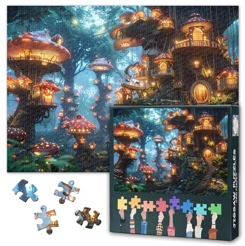 Baumhäuser Jigsaw Puzzles Für Erwachsene 1000 Stück Baumhäuser Jigsaw Puzzles Für Erwachsene Glühende Pilze Puzzle Geschenke Für Familienfreunde Party Night Home Dekoration 50cmx70cm