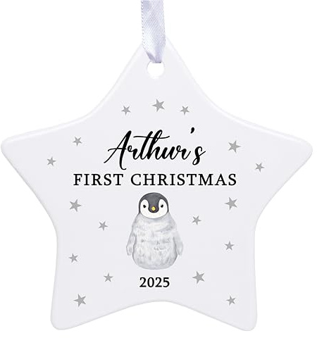Personalised Ceramic 1st Christmas Bauble, Custom Baby Name Keepsake Gift | Handmade in the UK | Gift for Baby Girl, Granddaughter, New Grandparents | First Christmas, Christmas