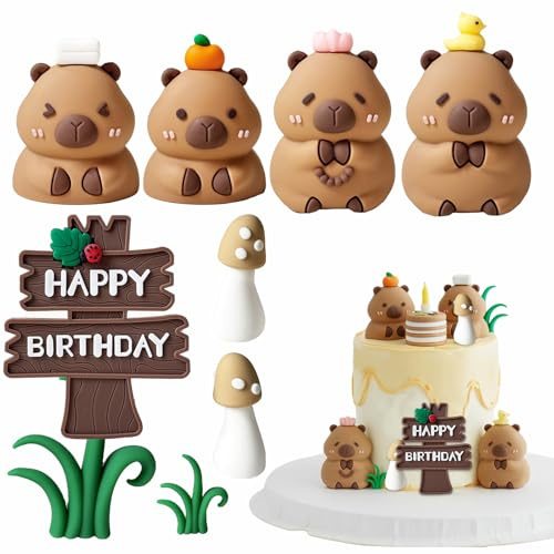 TENGWA 9 Stück Capybara Kuchen Deko Tortendeko Capybara Figuren Kuchen Deko | Geburtstag Cake Topper Tiere Torte Dekoration Kuchendeko Partyzubehör für Happy Birthday Geburtstags Party