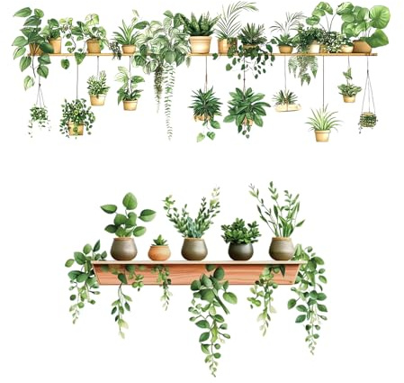 Wandtattoo Küche Wandaufkleber, 2 Stück 88x33cm Wandtattoo Pflanzen Topfpflanzen Grüne Blätte Efeu Wandbilder Kunst Tapeten, Wandsticker Wanddeko für Wohnzimmer Schlafzimmer Balkon
