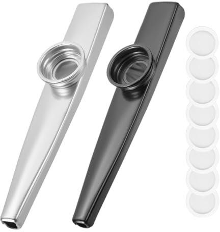 JRYXDS 2 Pezzi Flauto Kazoo In Metallo Con 8 Membrane Per Bambini, Adulti E Principianti Musicali, Idee Regalo Per Feste(Argento E Nero)