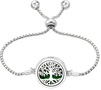 Sanixa Karma NH10896633 Duftarmband Damen Lebensbaum Medaillon Edelstahl wasserfest hypoallergen Damenarmband Aromatherapie Armband mit Duftpad
