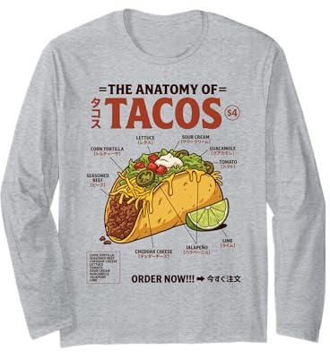 Anatomía de Tacos Retro Comida Japonesa Estética México Manga Larga