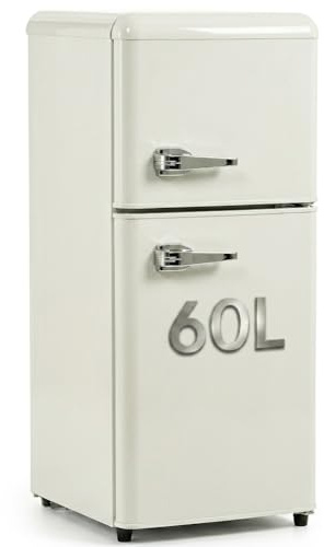 Lahoomu Kühl-Gefrierkombination, Doppeltür, 60 Liter(22 Liter Gefriervolumen, 38 Liter Kühlvolumen 102 kWh/Jahr, LED-Licht，Weiß