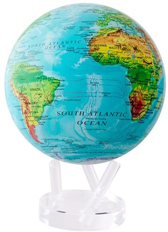 MOVA Globe Relief Map Blue 4.5 with Base, Solar Powered Rotating Globe No Need of Battery or Chord, Unique Gift and Decoration