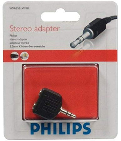 Philips SWA2551W - Adaptador estéreo 2/1 para Auriculares (3.5 mm), Negro