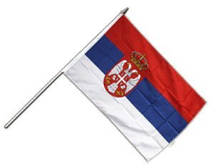 Flaggenfritze Stockflagge Serbien mit Wappen - 30 x 45 cm