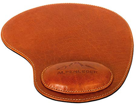 Alpenleder Mousepad - Salem (Handgefertigt) - Nachhaltiges Bio-Leder aus regionaler Landwirtschaft | Mauspad Gaming Leder, Mousepad mit Handauflage *Fair Produziert* (25 x 20cm, Cognac)