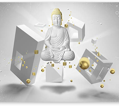 murando - Papier peint panoramique figuratif 350x256 cm - Revêtement mural décoration salon - Design moderne - Gris vert jaune marron - Asie bouddha feng shui géométrique orient zen h-A-0009-a-a