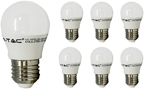 V-TAC ES E27 LED Bulbs, 6W = 40W Golf Ball Mini Globe Screw Light Bulbs, G45, 4000K Day White, Non-Dimmable, 470Lm, LED Light Bulb, Energy Saving Light Bulbs, 6-Pack [Energy Class A+]