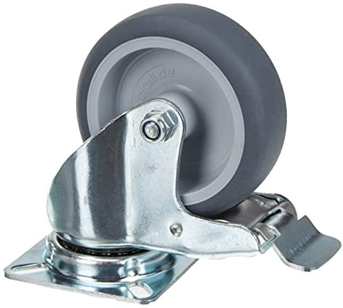 Metafranc Lenkrolle Ø 75 mm - Feststeller - 60 x 60 mm Platte - Gummi-Rad - Weiche Lauffläche - Gleitlager - 60 kg Tragkraft / Transportrolle / Möbelrolle / Schwerlastrolle / 800740
