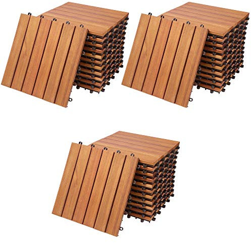 DEUBA® 33x Eucalyptus Wood Floor Tile | 30x30cm | 12x12' | Plug-in System | Cuttable | Drainage System | Garden Patio Flooring Decking | FSC-Certified Eucalyptus | 3m² | 33 Tiles