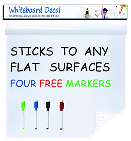 Autocollant extra large pour tableau blanc, tableau à message (2,5 m) avec 4 marqueurs effaçables à sec, taille 45 x 200 cm