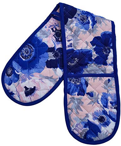 Ragged Rose Bertha Floral Double Oven Glove, Cotton, Royal Blue, Standard