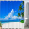 JOOCAR Nature Shower Curtain, Palm Tree Decor Ocean Coastal Summer Beach Seaside Scene Palm Trees Island Blue, Waterproof Cloth Fabric Bathroom Decor Set with Hooks, 180x180 cm