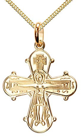 JEVELION Dagmar Kreuz-Anhänger mit Panzer-Kette Dagmarkreuz für Damen, Herren und Kinder als Ketten-Anhänger 333 Gold 8 Karat Taufgeschenk mit Schmuck-Etui