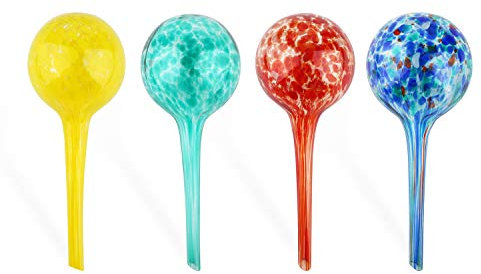 Brajttt Bewässerungskugeln für Pflanzen, automatische Glas-Bewässerungskugeln, Glaskugel Pflanzgefäß, dekorative Gartenbewässerungsdosen Glas-Tropfball mit 4 Anhängern, 4er-Pack, 7,5 cm Durchmesser