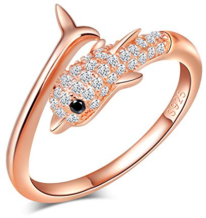Yumilok Damenring Delfin Ring Zirkonia Ehering Verlobungsring Freundschaftsring Lifestyle-Ring 925 Sterling Silber verstellbar für Damen