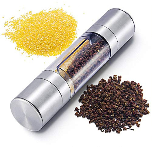 Salt & Pepper Mills Grinder 2 in 1 Spice Picnic-abrader Adjustable Coarseness Brushed Stainless Steel Clear Acrylic Body