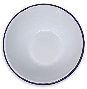 White Enamel Blue Rim Pudding Bowl Oven Tin Dish 18CM