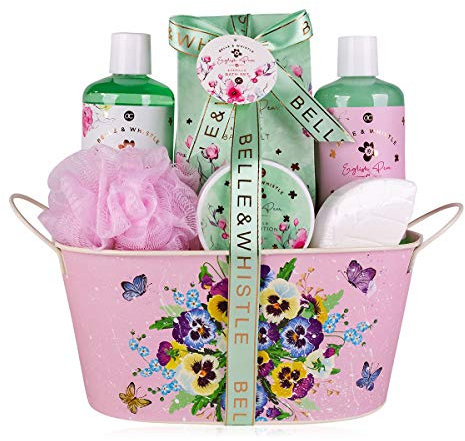 accentra Bade- und Dusch Set BELLE & WHISTLE 7-teiliges Beauty-Set Geschenkset in einer wunderschön beklebten dekorativen Vintage Wanne