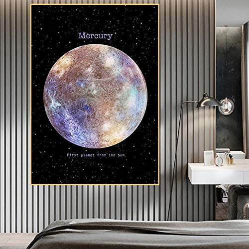 Bilder,Gemälde,Leinwand Malerei Moderner Planet Raum Erde Mond Venus Sonne Saturn Wandkunst Poster Und Drucke Wandkunst Bild Living Home Decor, Poster Für Kinder,Poster Wohnzimmer-50X70Cm
