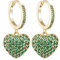 Orecchino a cerchio da donna a forma di cuore, orecchini a goccia ipoallergenici placcati in oro rosa e argento con zirconi (verde, Placcato oro)