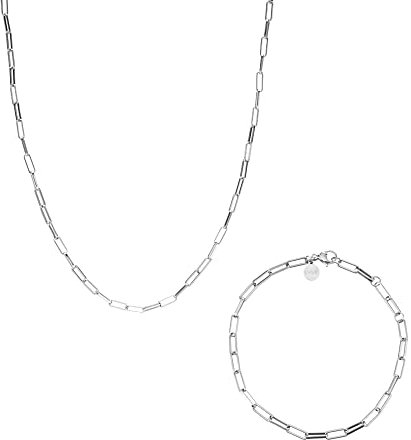 LUUK LIFESTYLE Schmuckset Chain aus Edelstahl mit Halskette und Armkettchen, Damenschmuck, zeitloser Stil, Modeschmuck, 20 cm, verstellbare Kettenlänge, stylish trend, stilvolle Accessoires, Silber