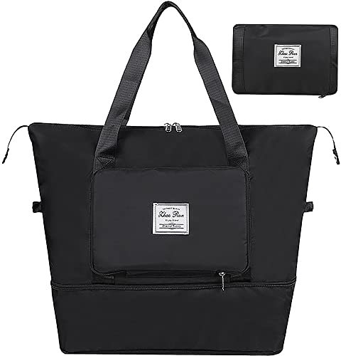 WANYIG Faltbare Reisetasche Handgepäck Großer Kapazität Sporttasche mit Nassfach Schulter Umhängetasche wasserdichte Ausflugstasche für Urlaub und Sport 20L-35L (Schwarz)